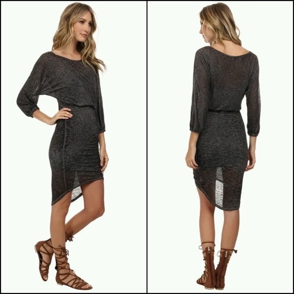 Free People Marled Dark Gray Ruched Mini Dress - Picture 2 of 8